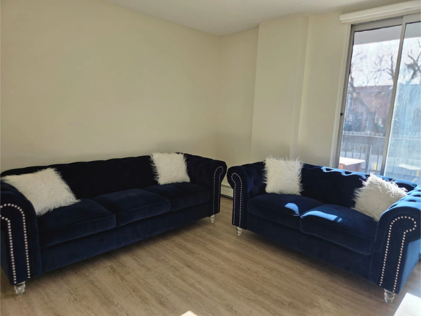Navy Blue Velvet Chesterfield Sofas (Set of 2)