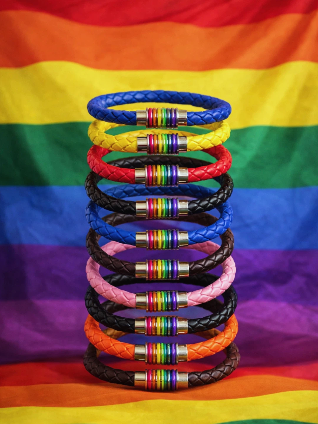 Rainbow Pride Braided Leather Bracelets