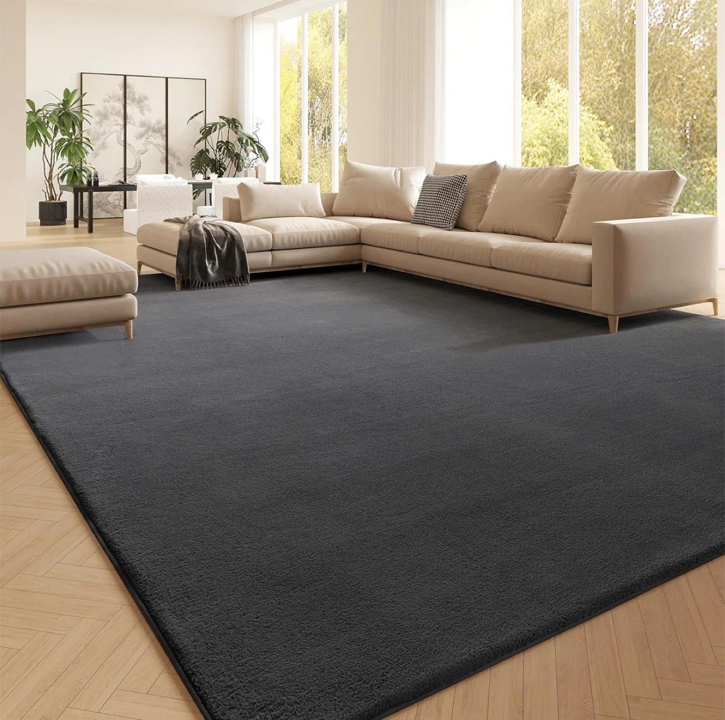 Fyoulimt Fluffy Dark Grey Rug. 5’ x 7’