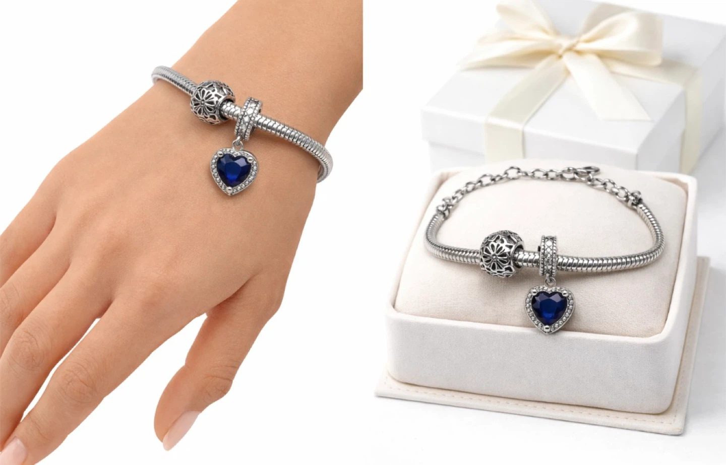 Silver Charm Bracelet with Heart Pendant - photo 2