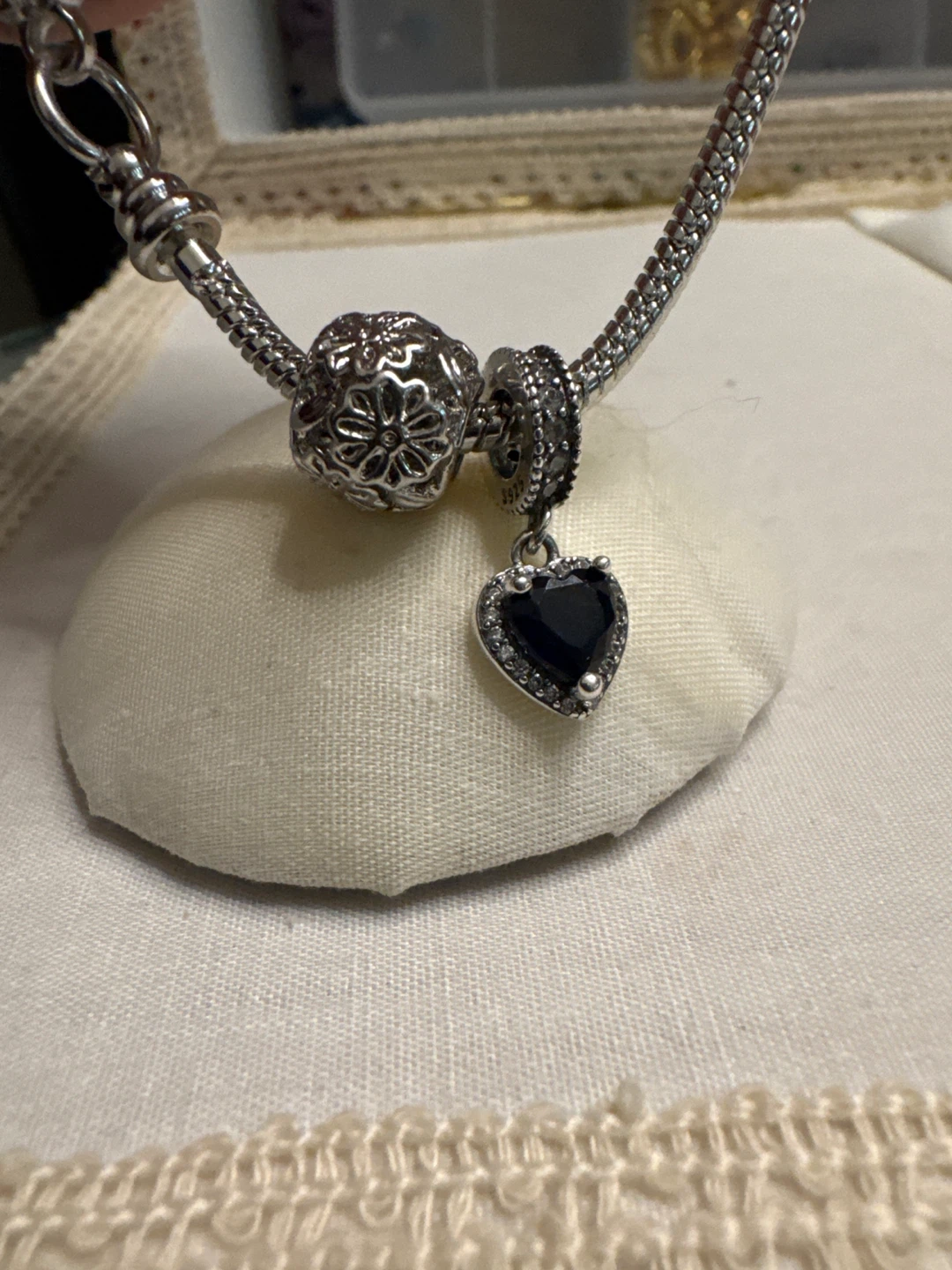 Silver Charm Bracelet with Heart Pendant