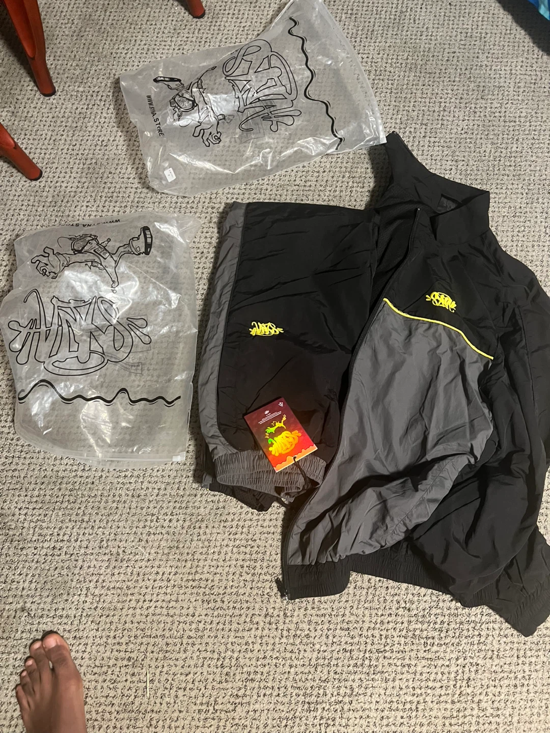 A MA Maniere Tracksuit Set Black Grey Yellow