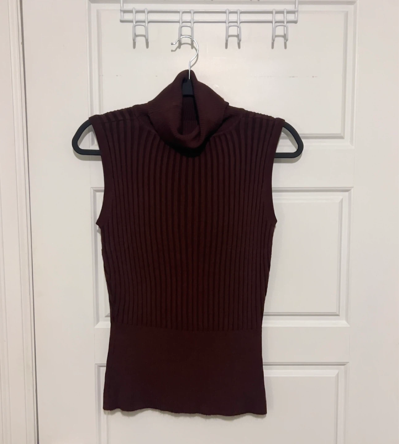 Sleeveless Turtleneck Top -  Dark Chocolate Brown