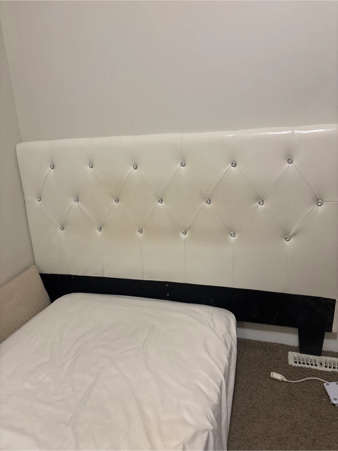 White Tufted Headboard with Rhinestones