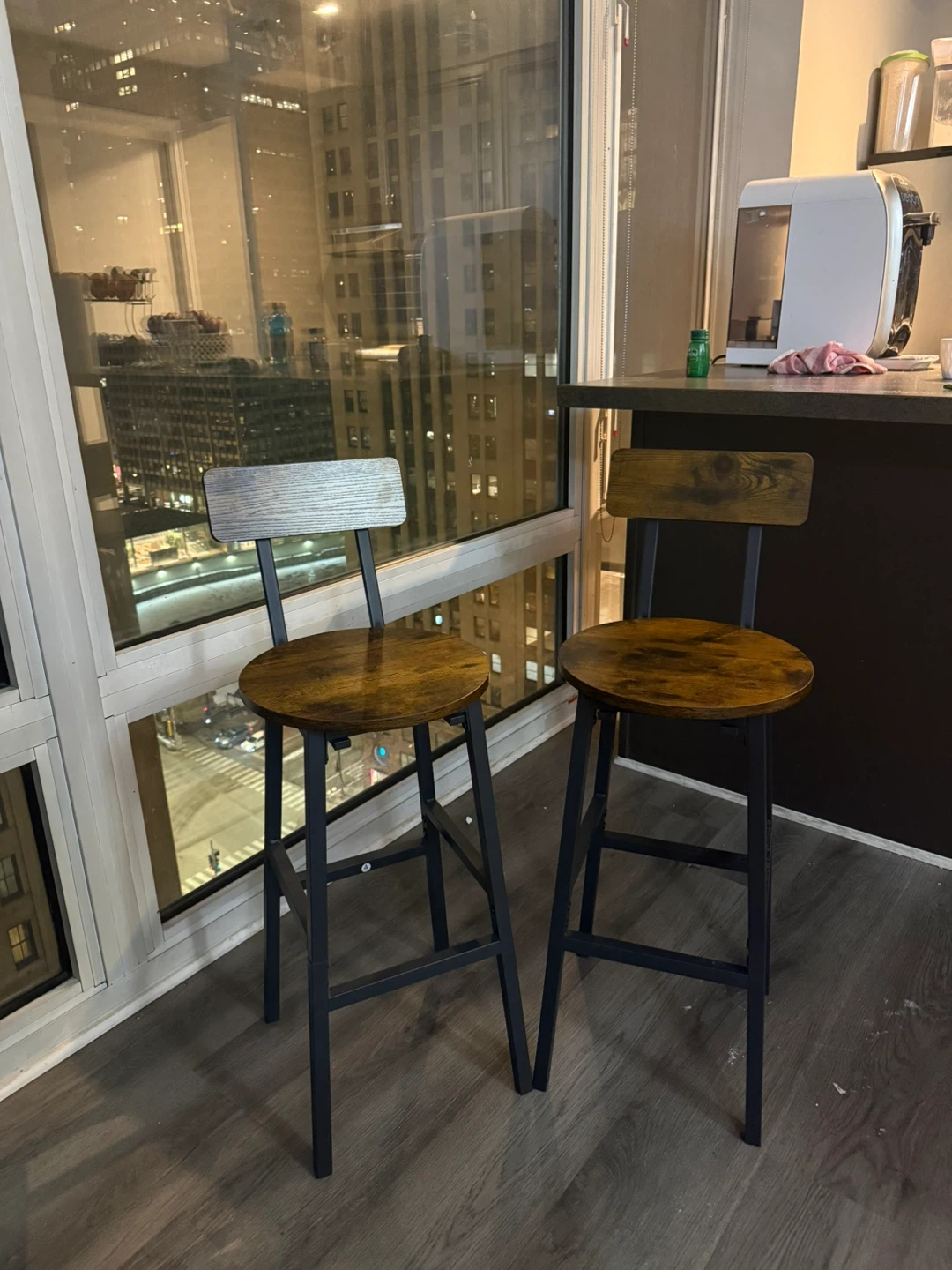 2x Wooden Bar Stools with Backrests
