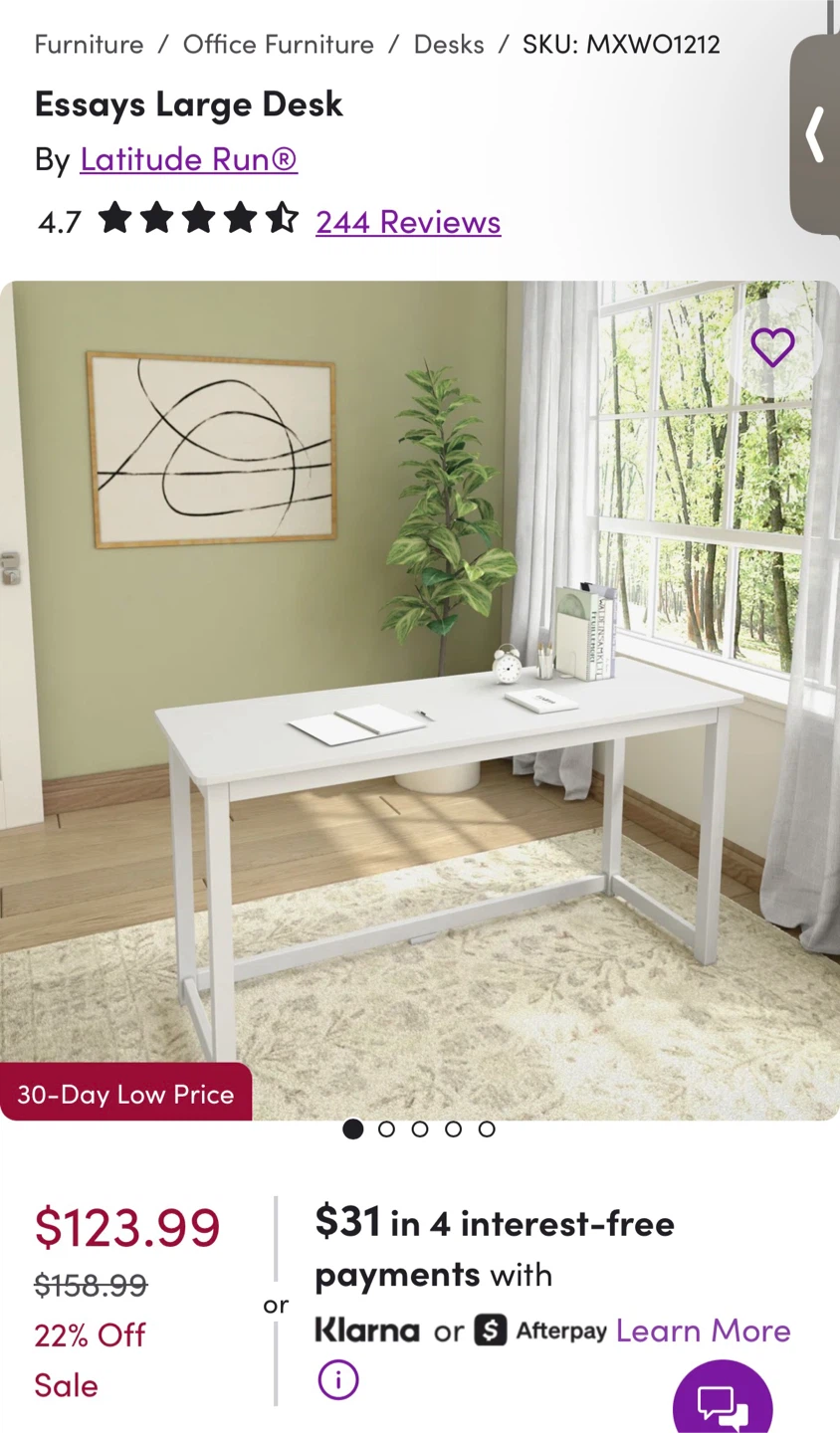 Latitude Run Essays Large Desk - White - photo 2