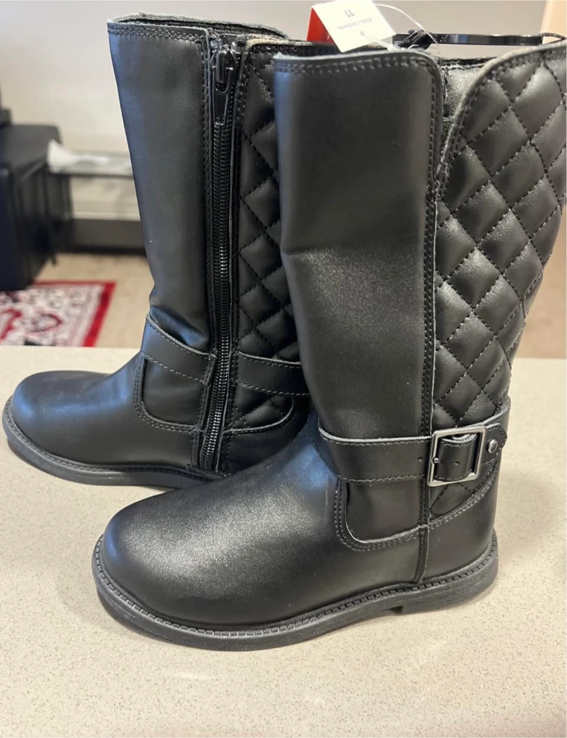 Kids' Black Quilted Boots with Zipper Size 11