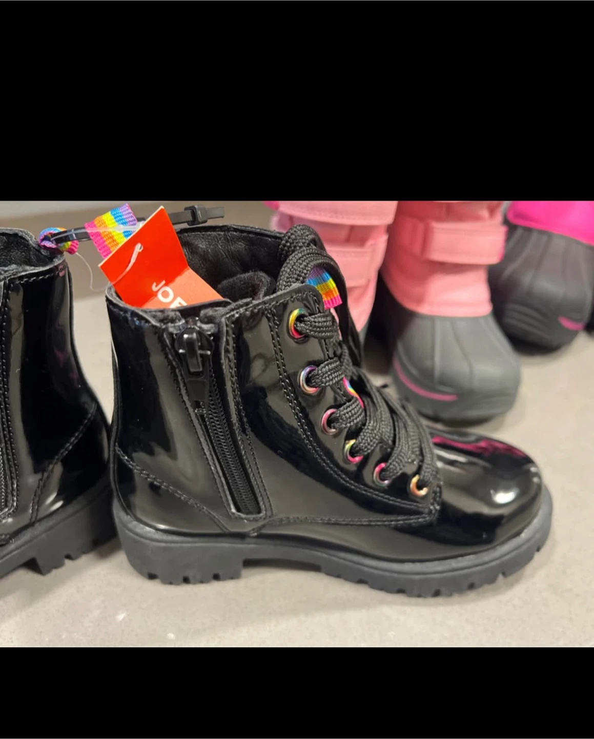 Black Patent Combat Boots with Rainbow Accents - Size 12 - photo 2