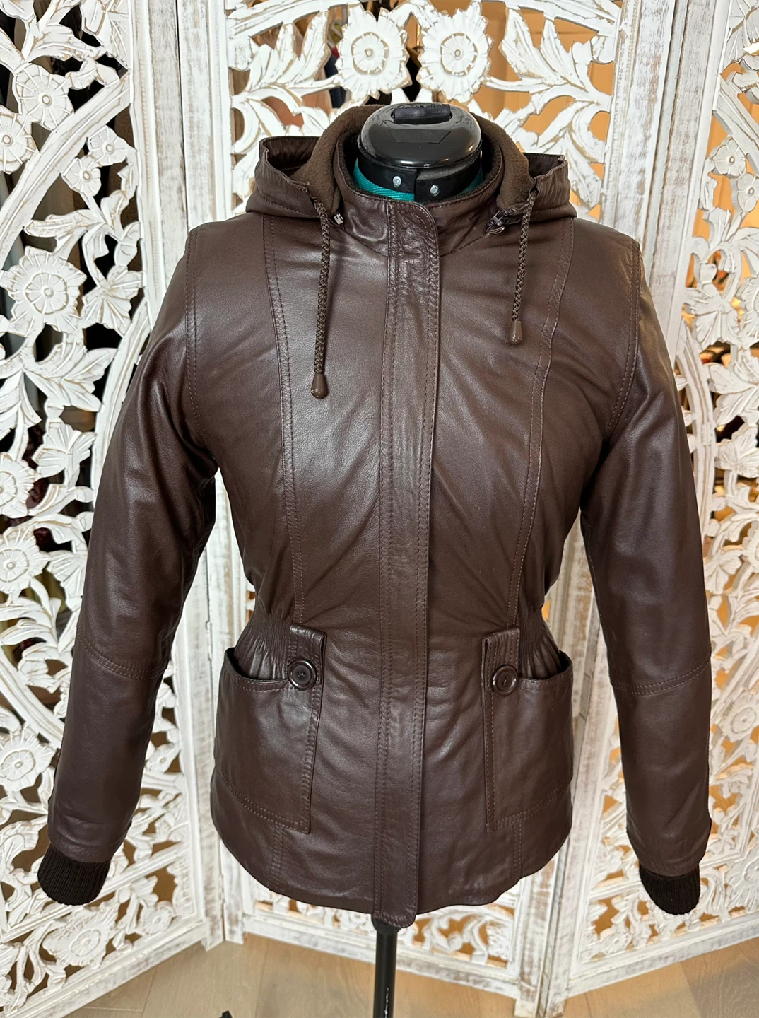 🏆 Lady’s FABIO Zip 100% Leather Knit Fleece Jacket XS S US 2