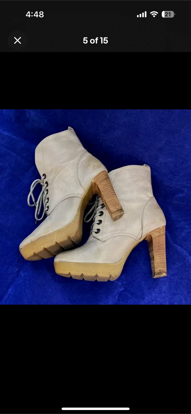 🏆 STRENESSE BLUE 37.5 High Heel Nappa Leather LaceUp Ankle Boots - photo 3