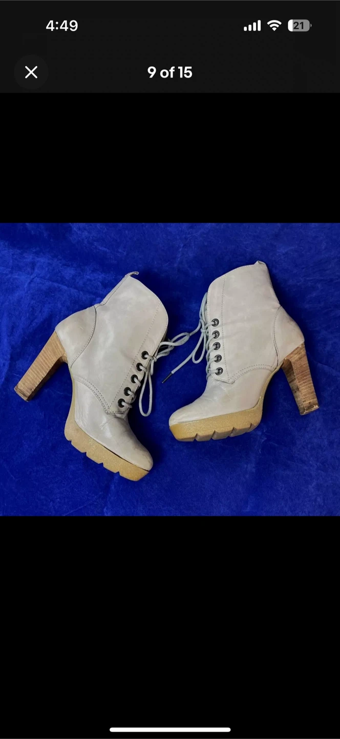 🏆 STRENESSE BLUE 37.5 High Heel Nappa Leather LaceUp Ankle Boots - photo 4
