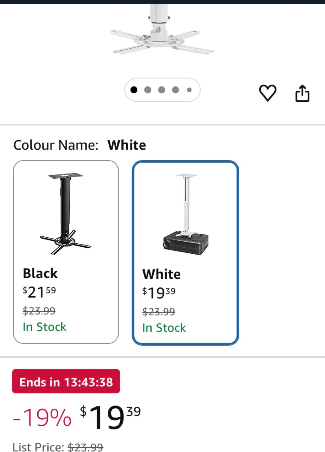 Suptek White Projector Ceiling Mount Bracket