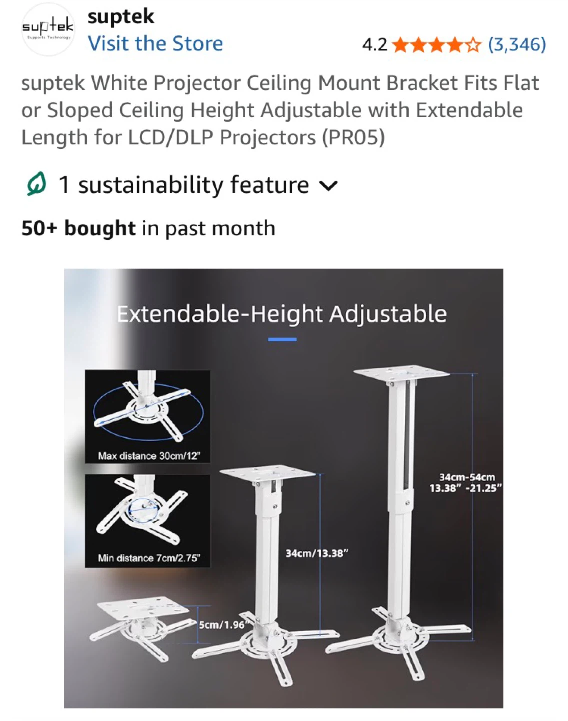 Suptek White Projector Ceiling Mount Bracket - photo 3