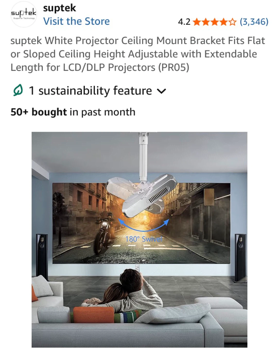 Suptek White Projector Ceiling Mount Bracket - photo 4