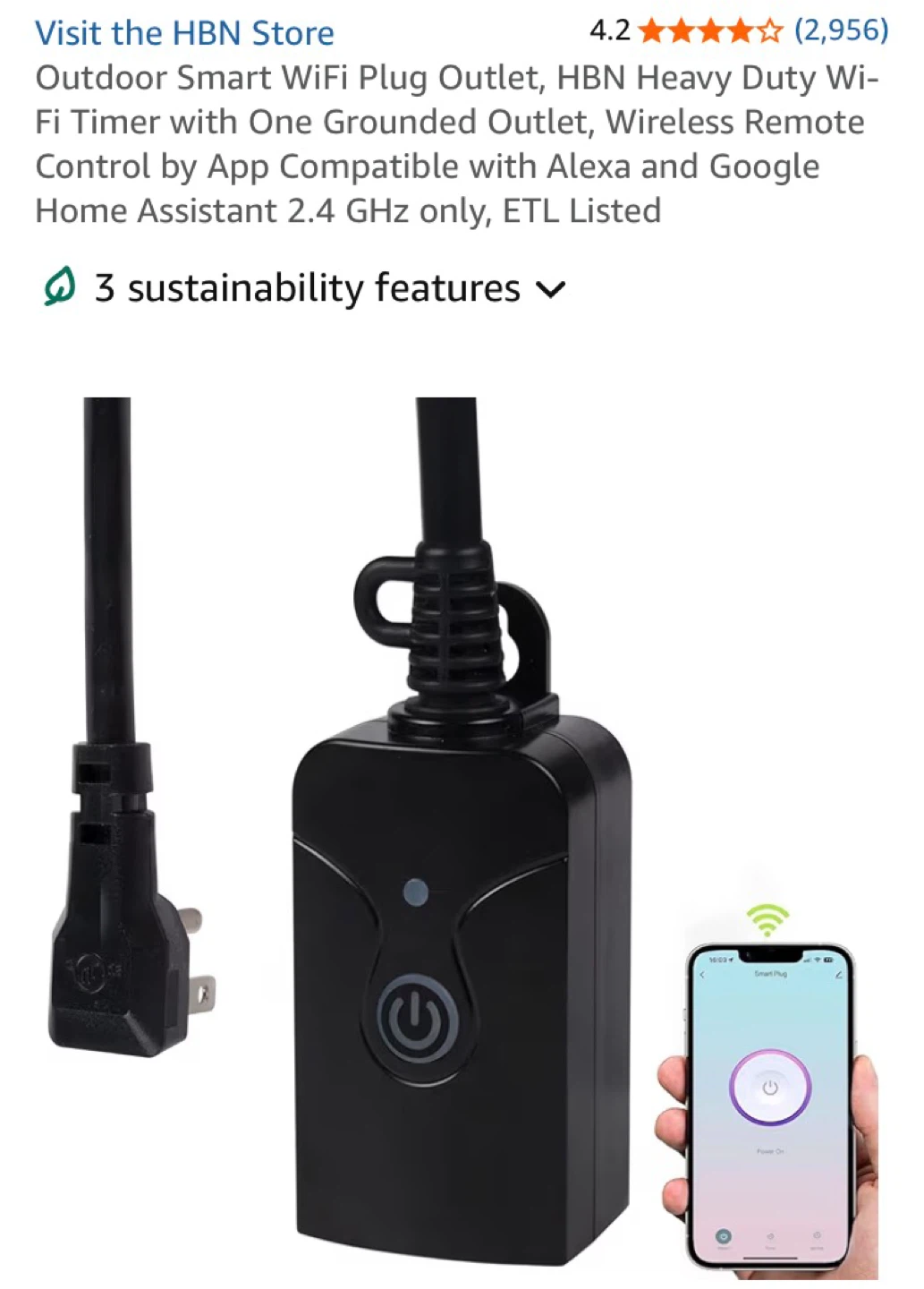HBN Outdoor Smart WiFi Plug Outlet