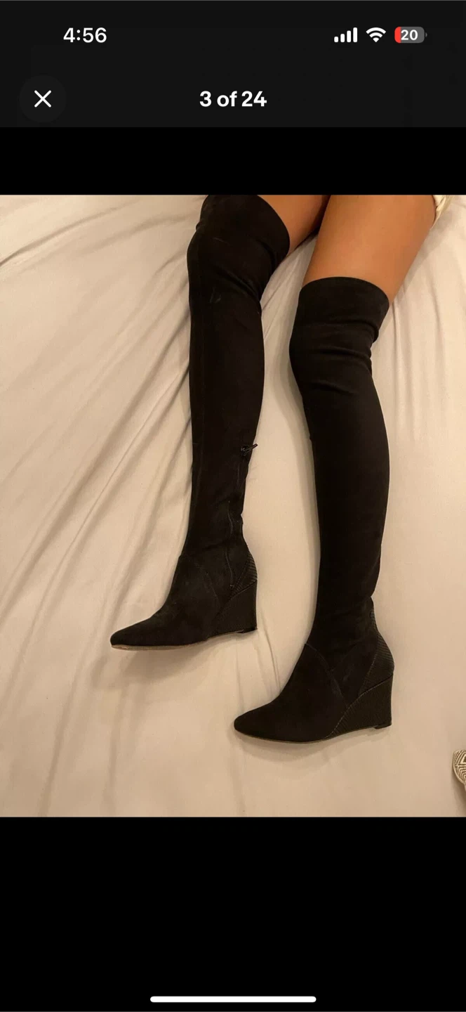 🏆 7.5 FREE PEOPLE HEARTBREAKER Over Knee WEDGE FAUX Suede BOOTS - photo 2
