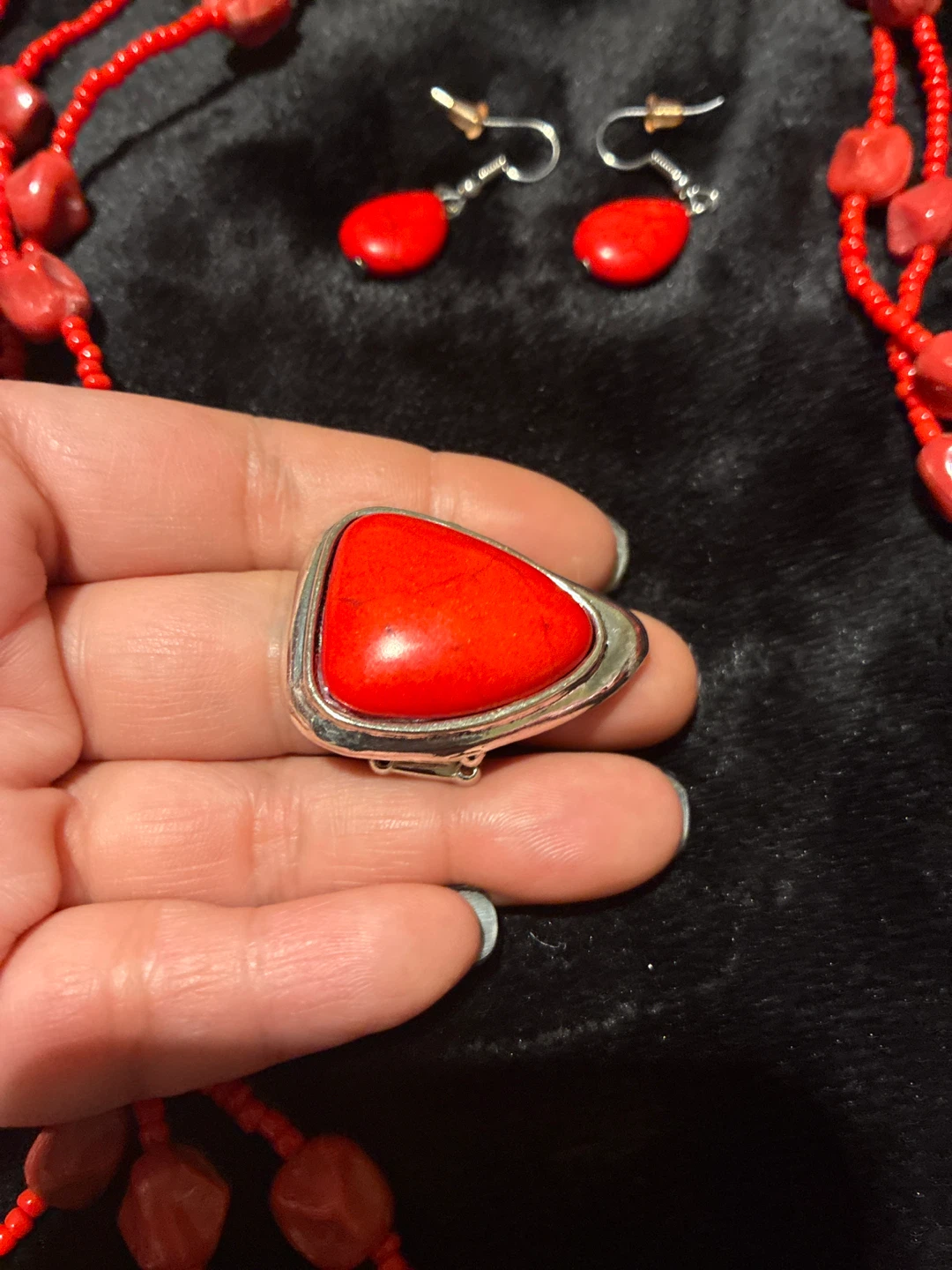 Red Beaded Necklace, Earrings, and Ring Set - photo 2