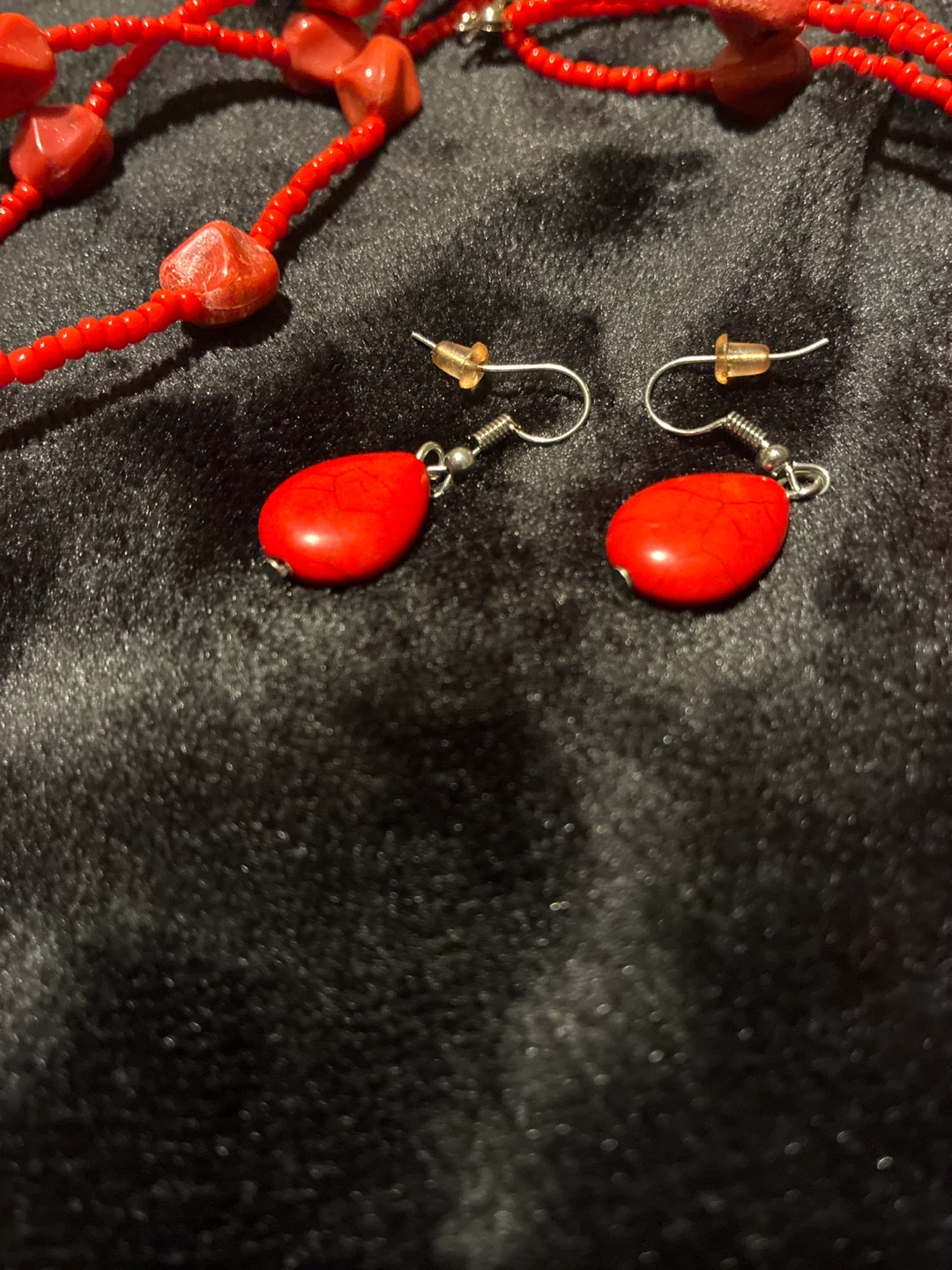 Red Beaded Necklace, Earrings, and Ring Set - photo 4