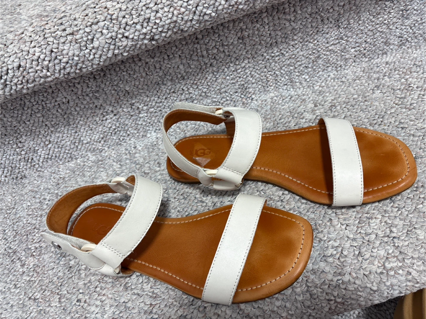 UGG White Leather Strap Sandals