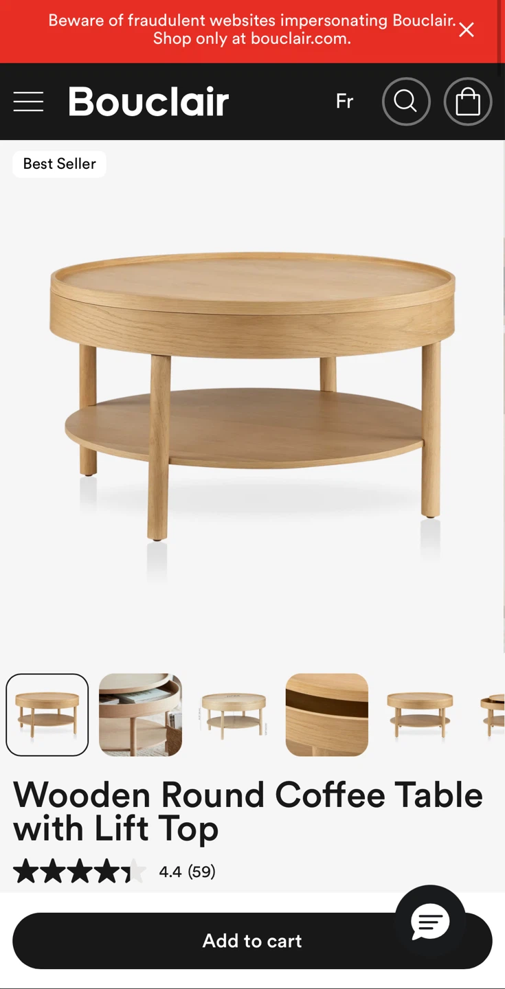 Bouclair found coffee table with lift top