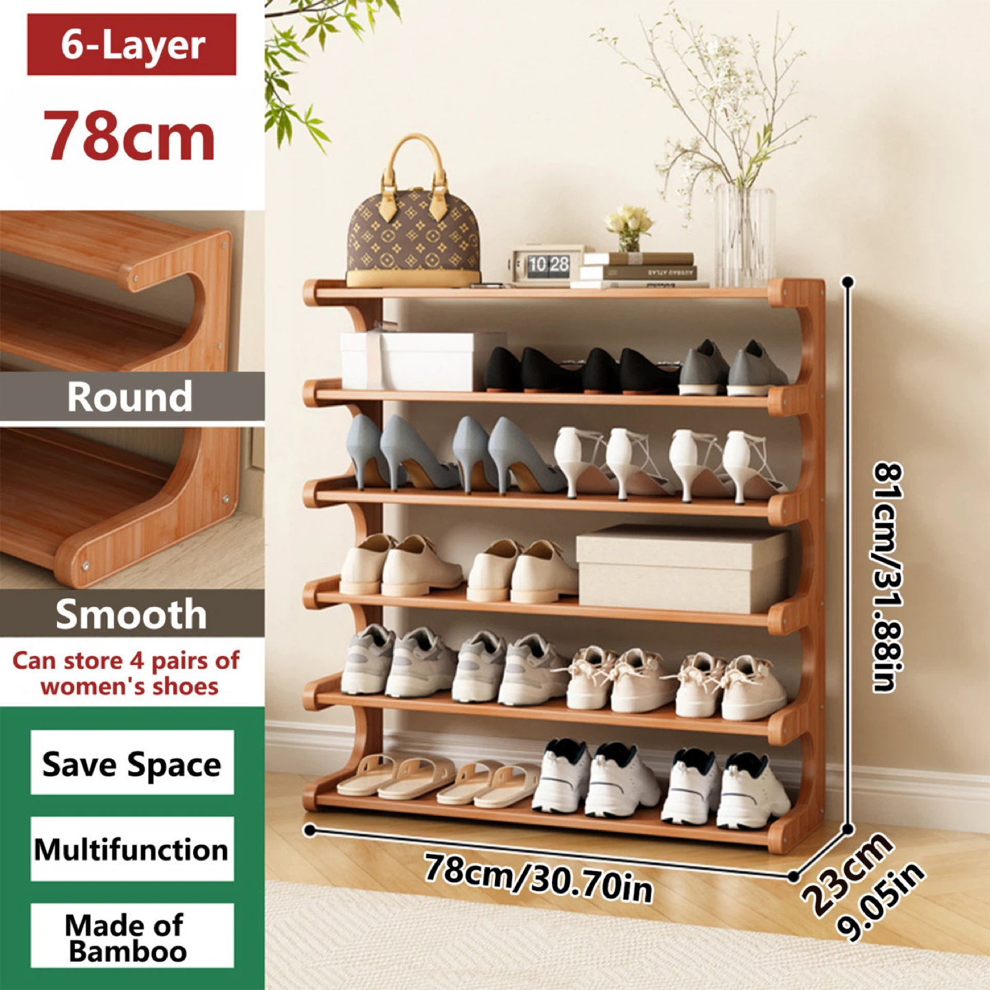 6-Layer Bamboo Shoe Rack - 78cm - photo 3