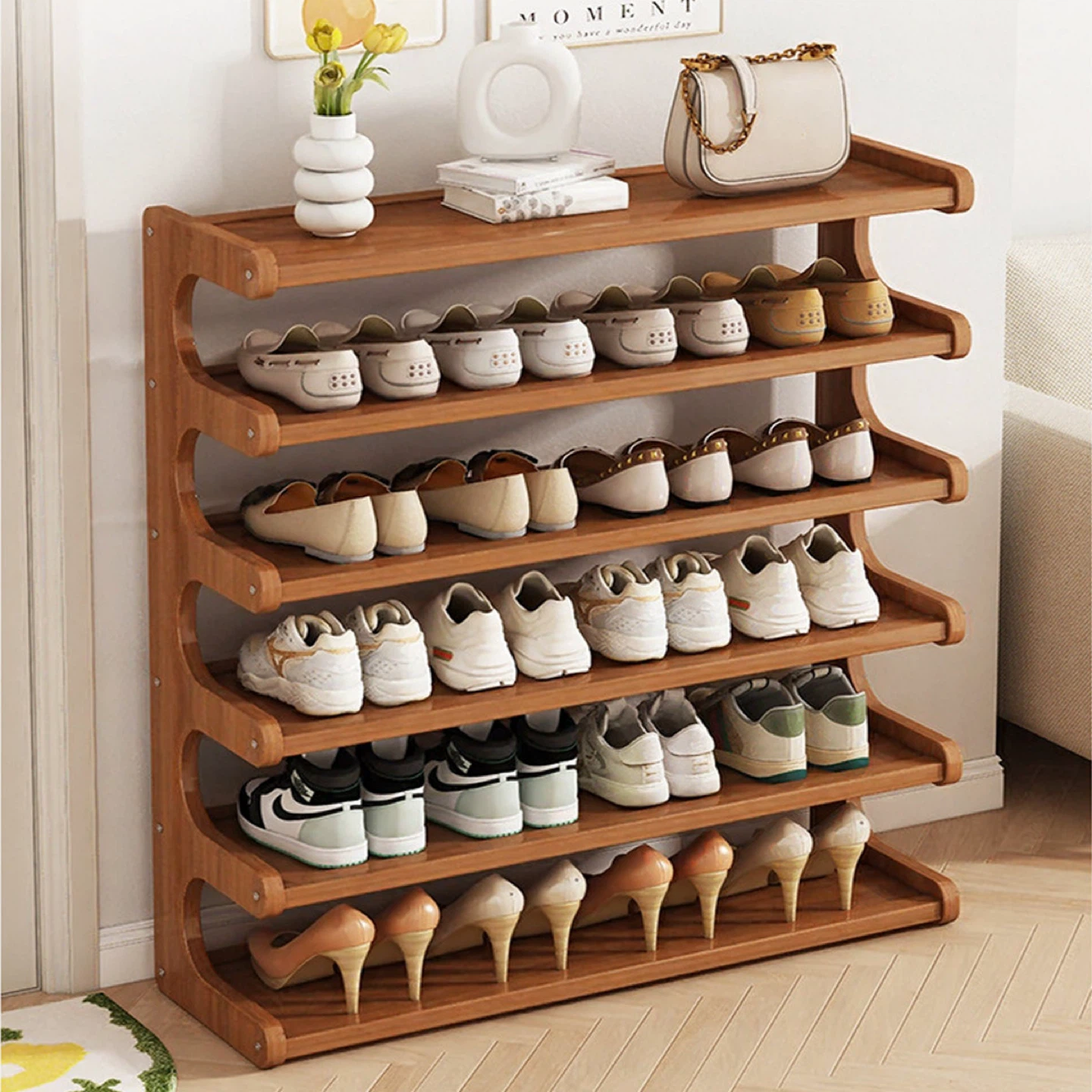 6-Layer Bamboo Shoe Rack - 78cm