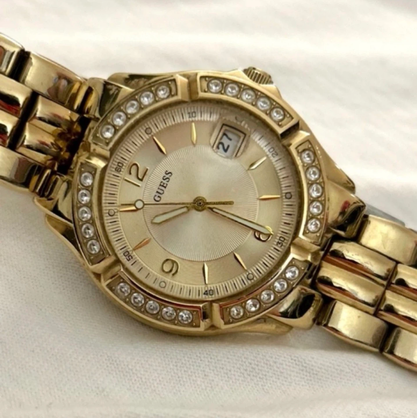 Gold-tone GUESS Watch with Crystal Bezel