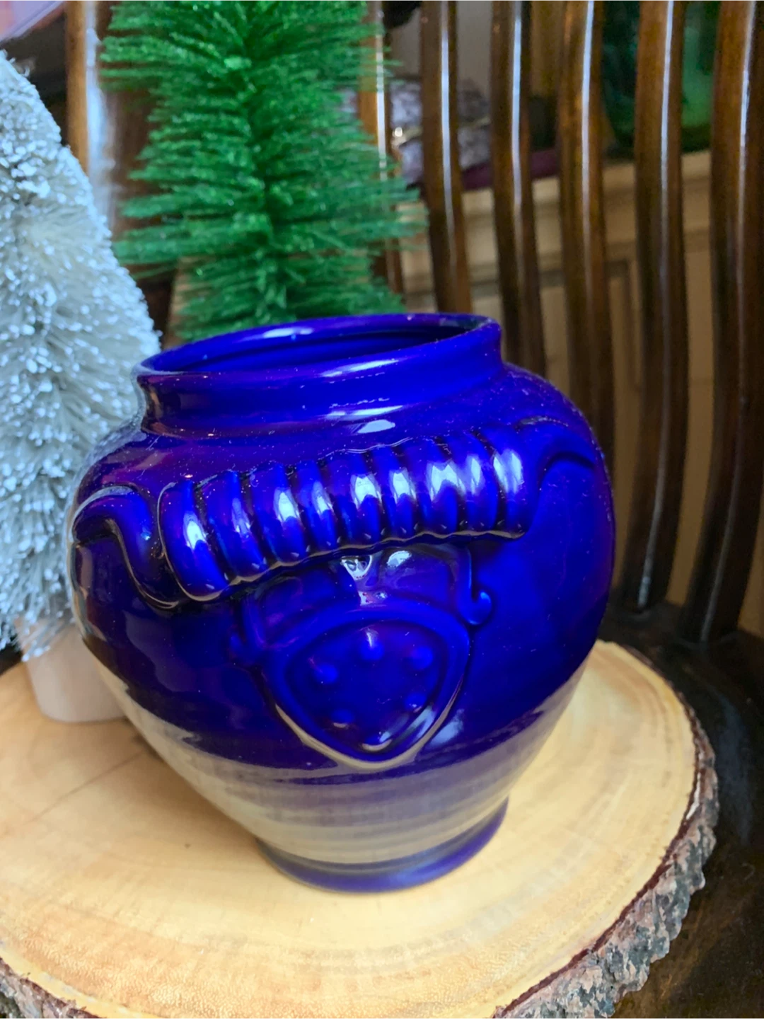 Blue Ceramic Vase/Planter/Lidded Crock with Rolled Handles 🏆 - photo 2