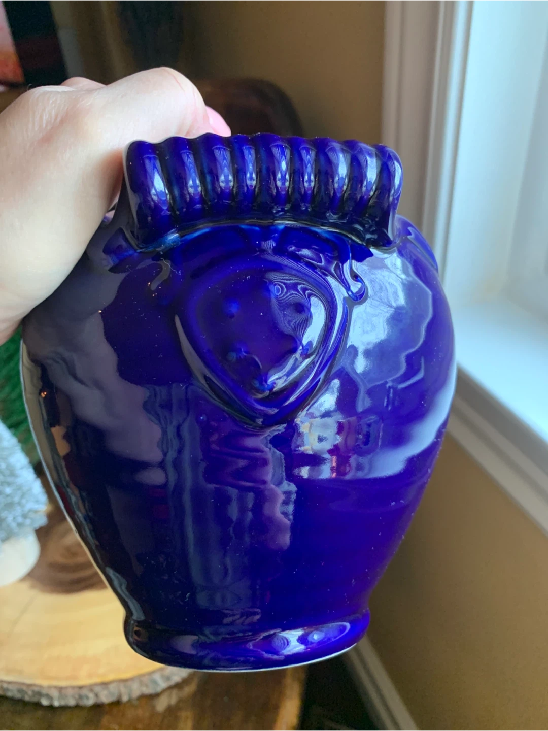 Blue Ceramic Vase/Planter/Lidded Crock with Rolled Handles 🏆 - photo 5