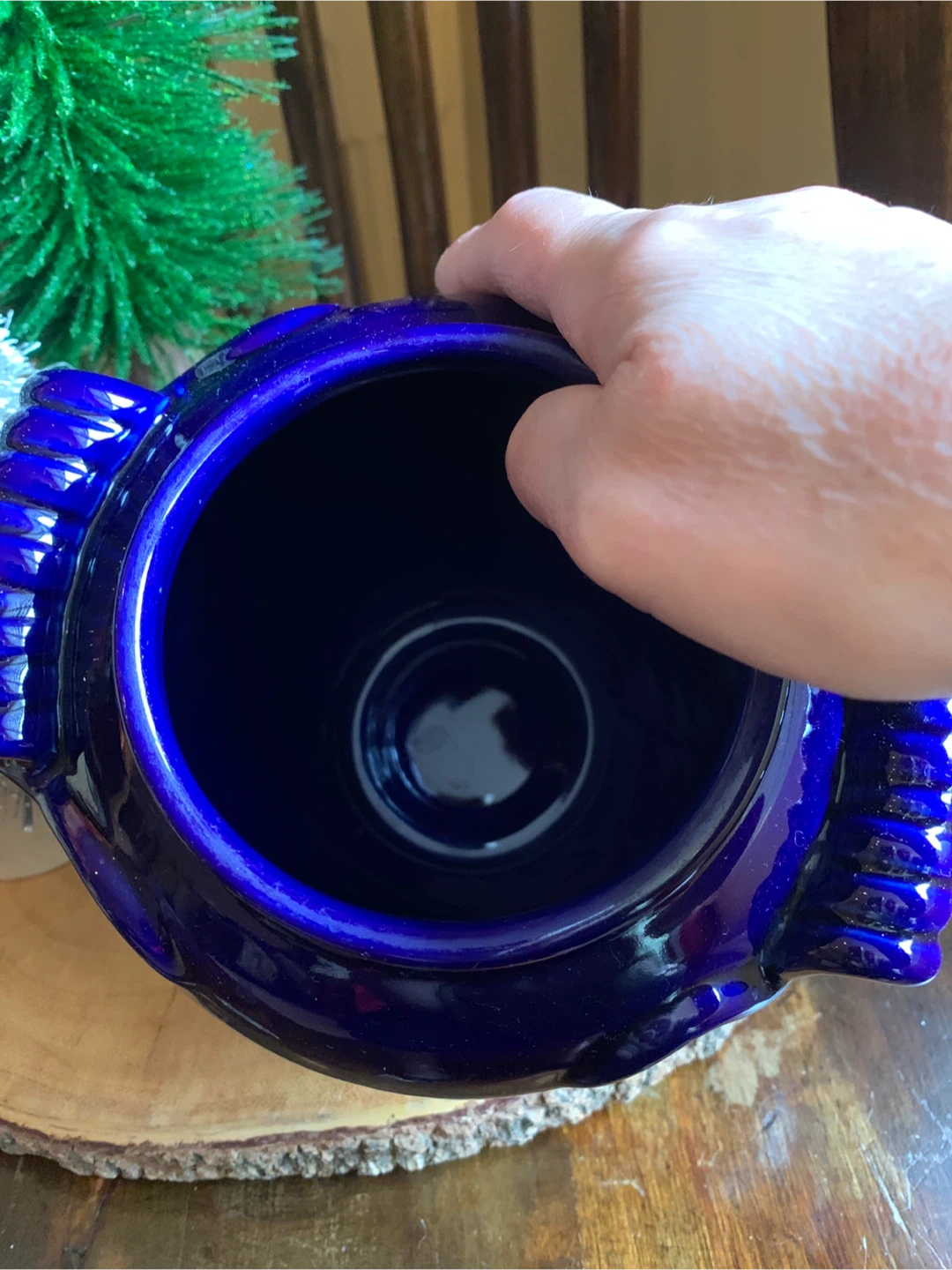 Blue Ceramic Vase/Planter/Lidded Crock with Rolled Handles 🏆 - photo 3