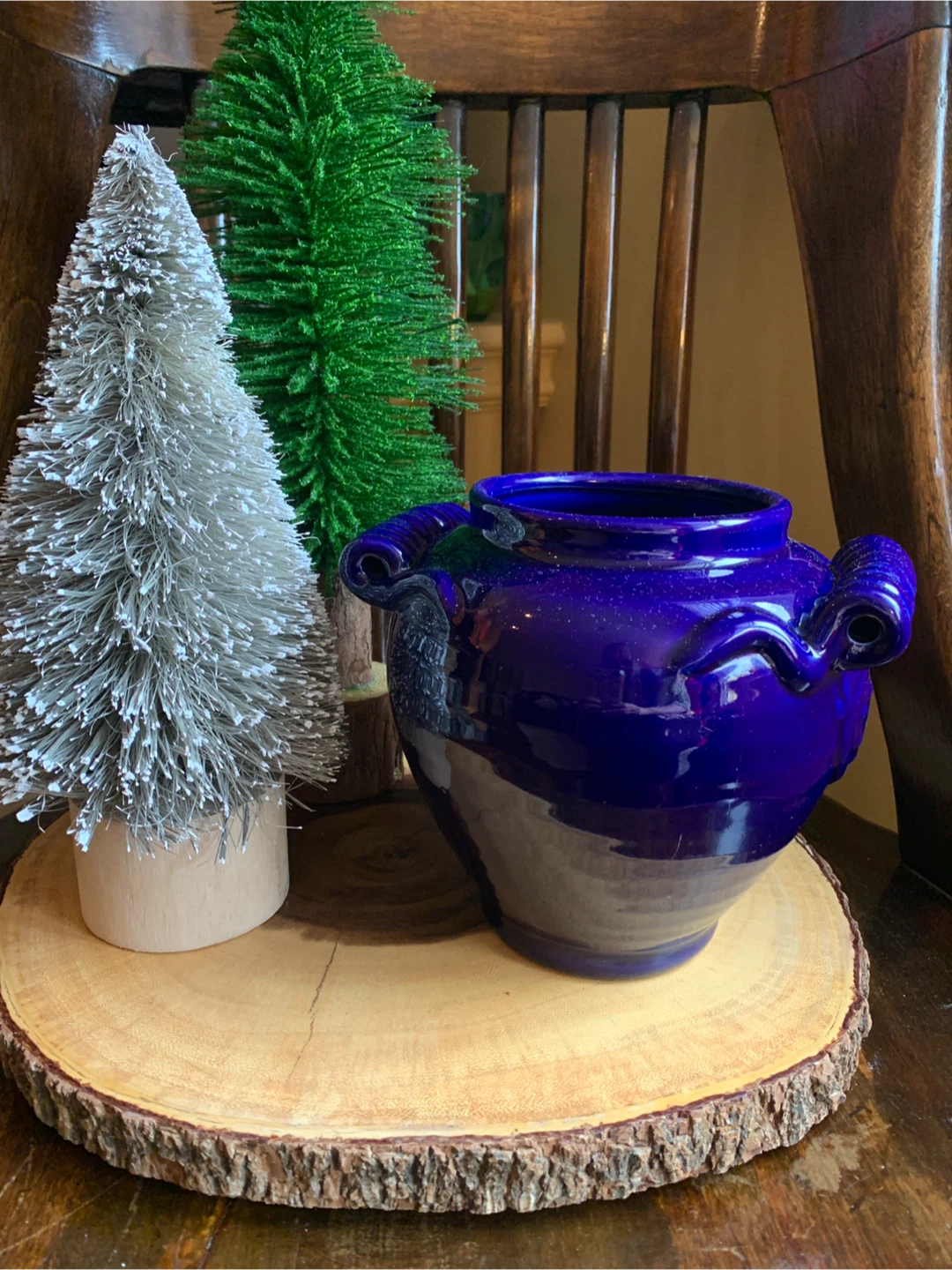 Blue Ceramic Vase/Planter/Lidded Crock with Rolled Handles 🏆