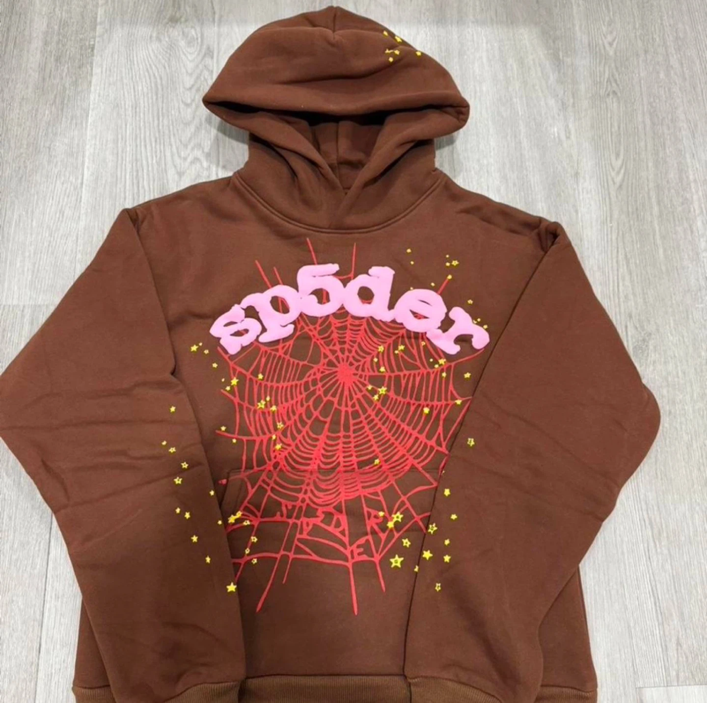 Sp5der Brown/Pink Web Hoodie – All Sizes