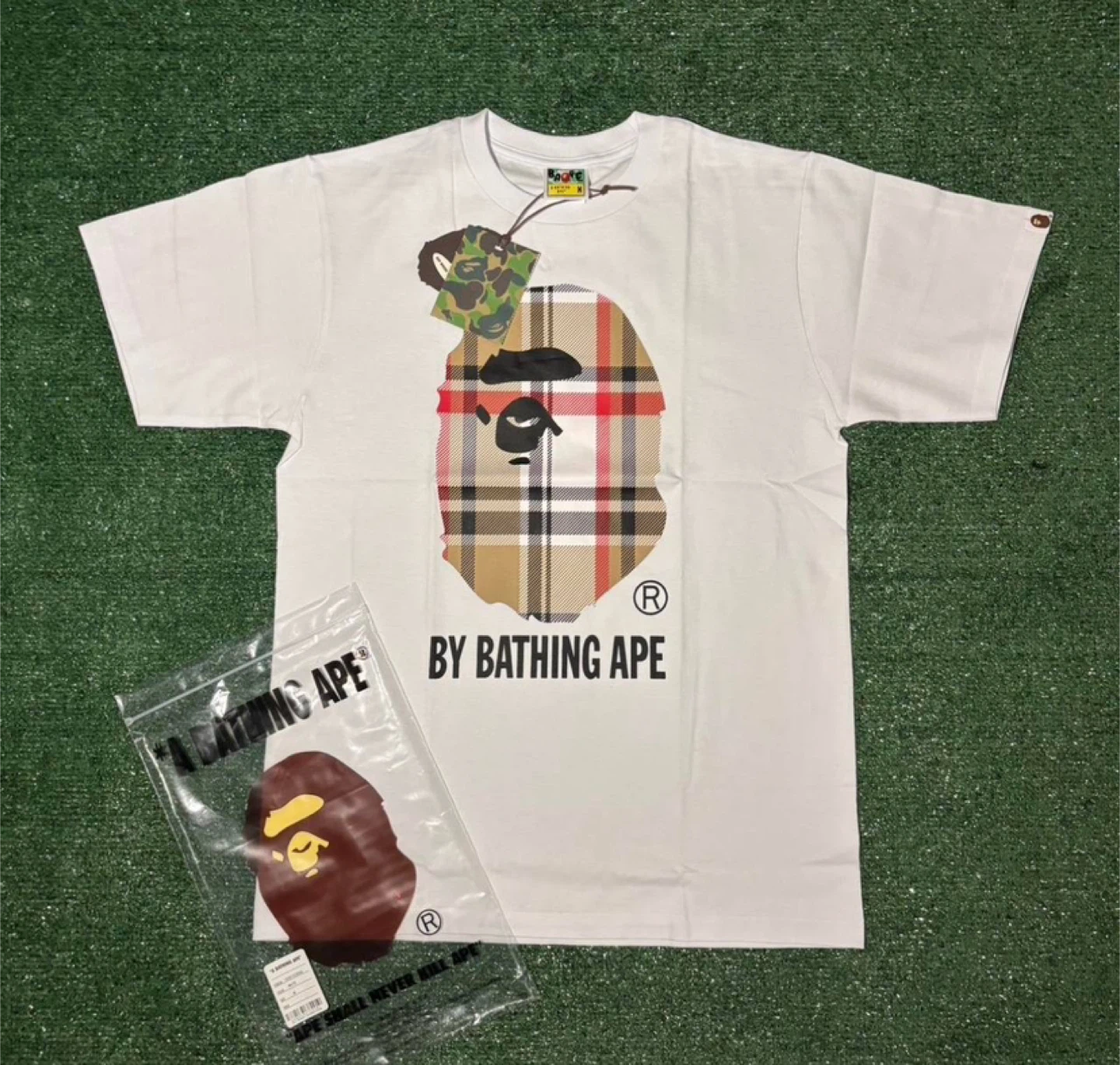 BAPE Burberry Plaid Ape Head White Graphic T-Shirt – All Sizes