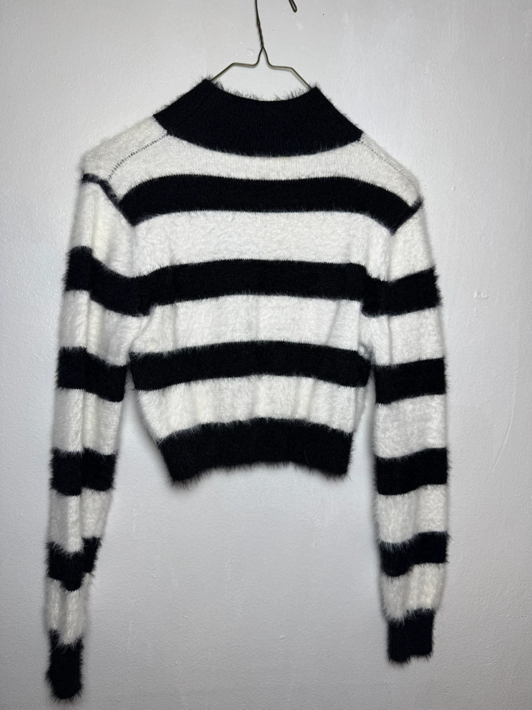 Black and White Striped Fuzzy Sweater