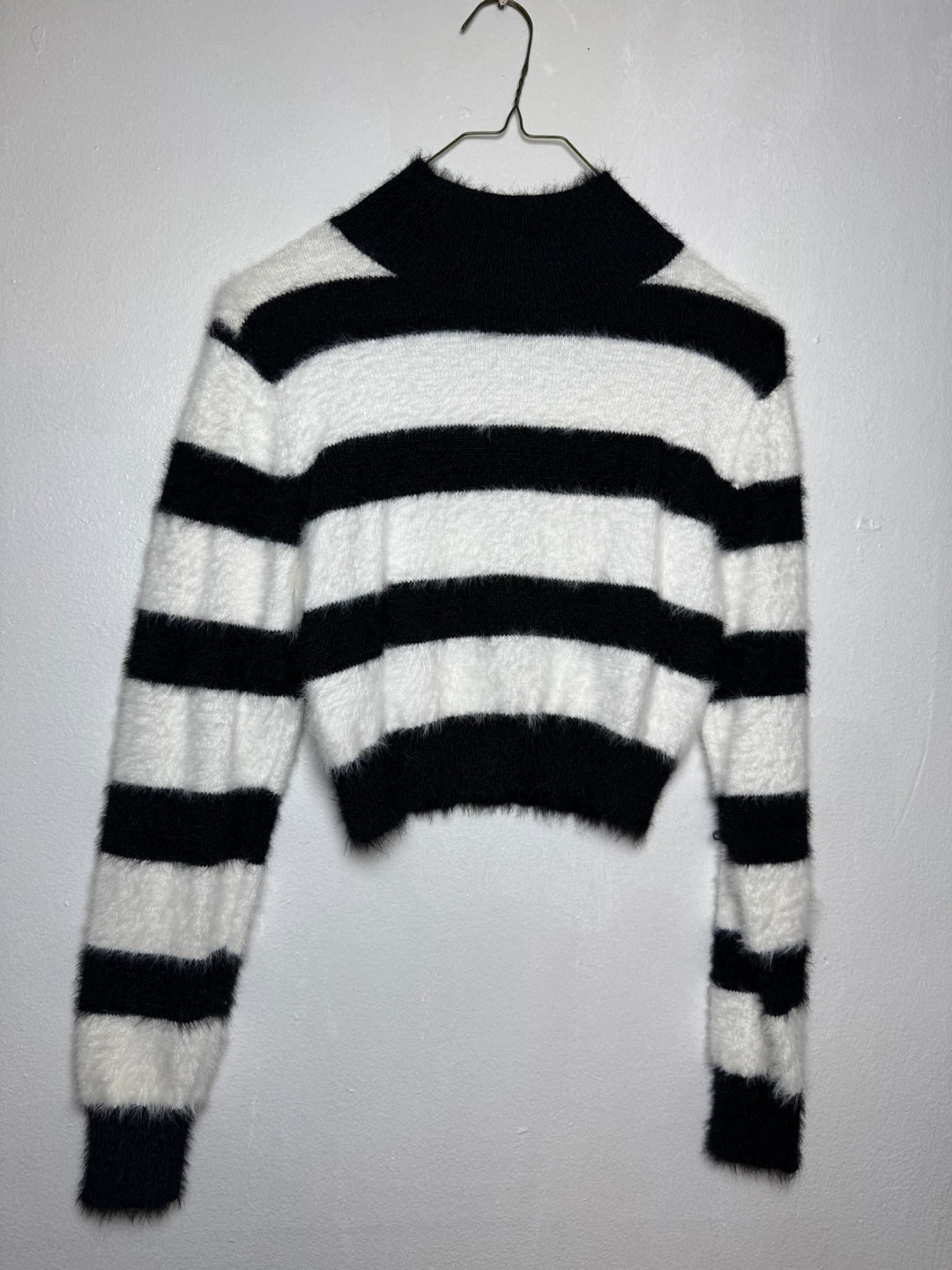 Black and White Striped Fuzzy Sweater - photo 2