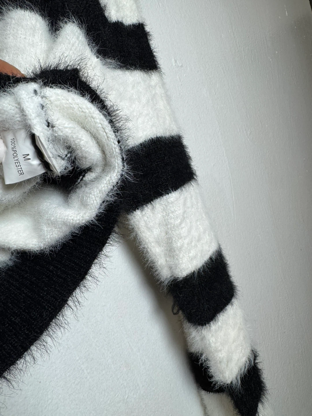 Black and White Striped Fuzzy Sweater - photo 3