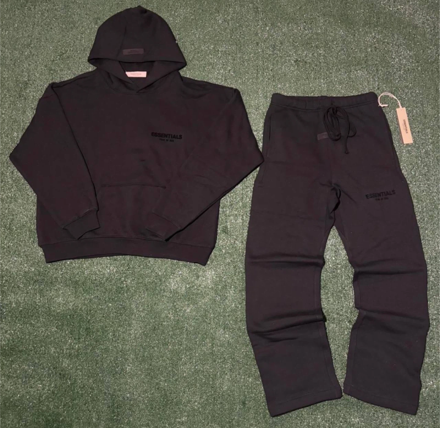 Essentials Fear Of God Black Hoodie & Uncuffed Sweatpants Set