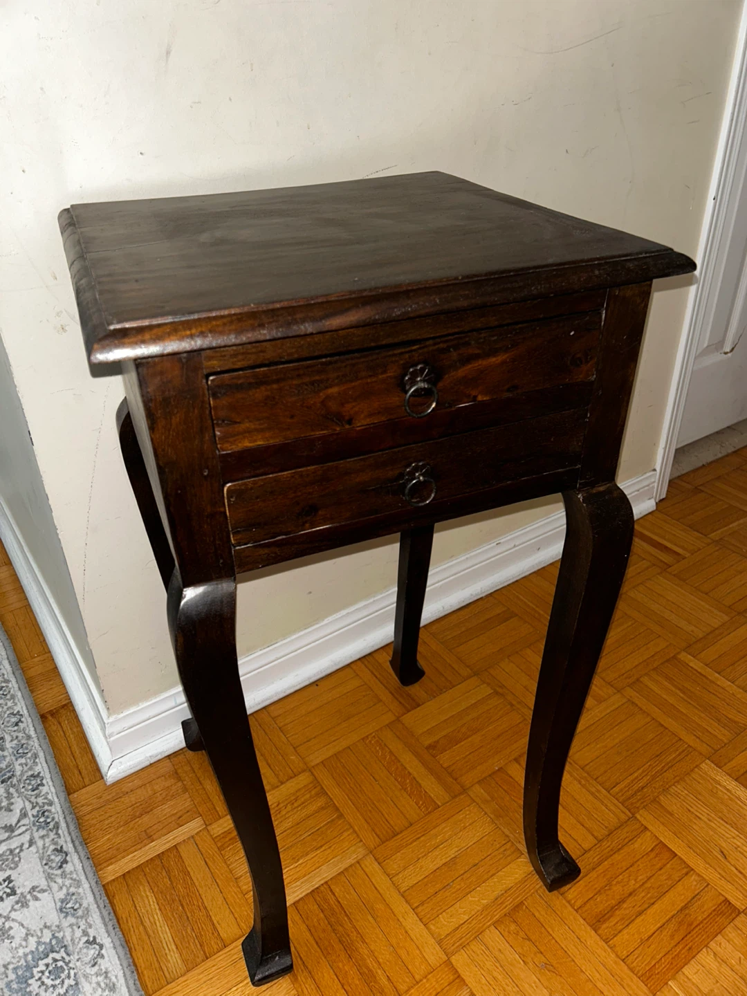 Dark Wood Side set of 2 Tables with Two Drawers