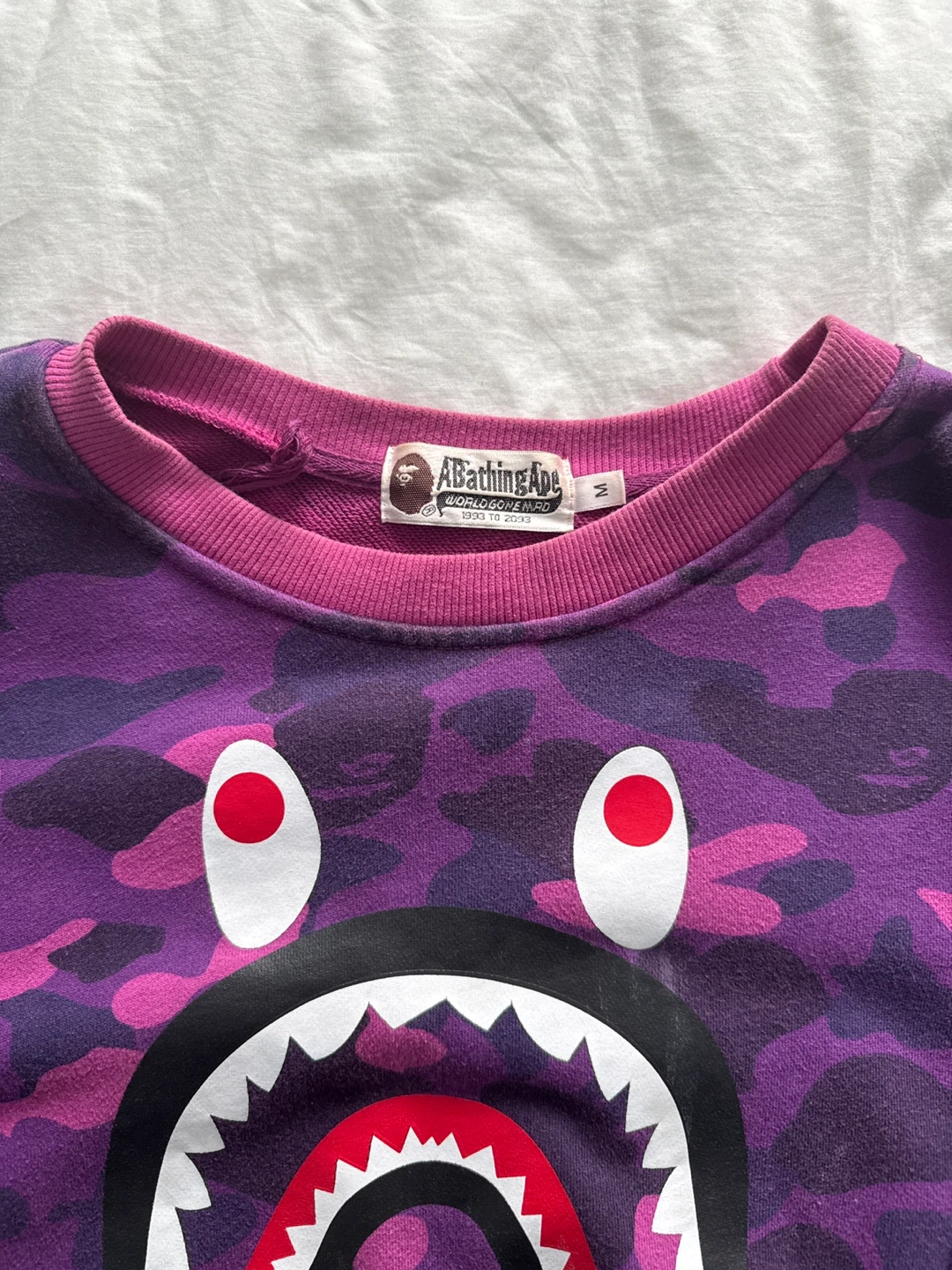 A Bathing Ape BAPE Shark Camo Crewneck Sweatshirt Purple Size M - photo 2