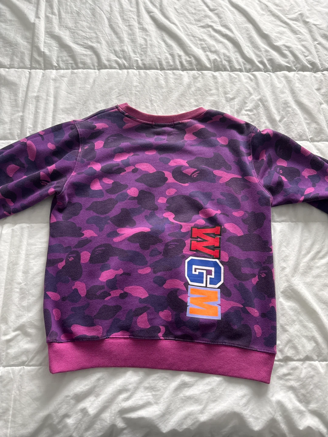 A Bathing Ape BAPE Shark Camo Crewneck Sweatshirt Purple Size M - photo 3