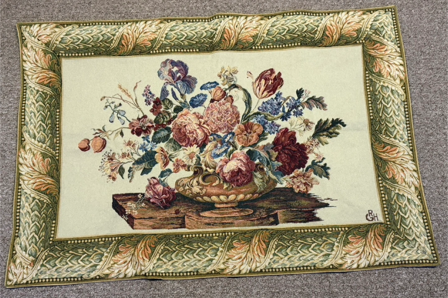 European Woven Tapestry Wall Hanging Floral Vase - photo 2