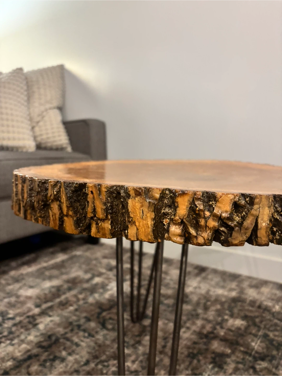 Live Edge Wood Slice Coffee Table with Metal Legs