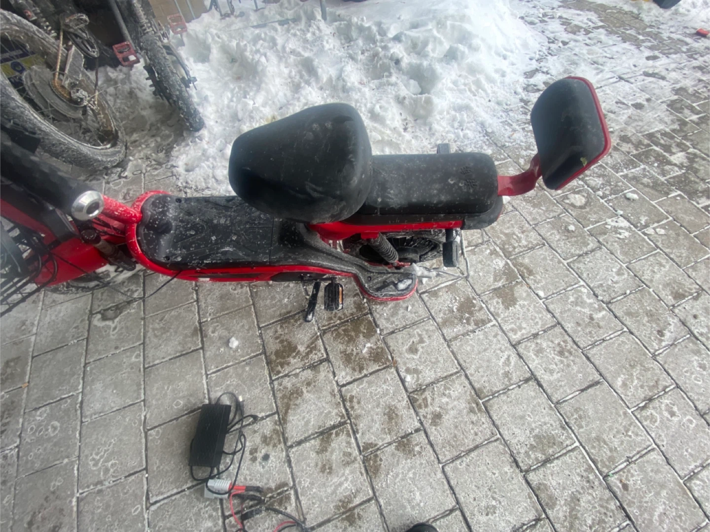 Red Electric Scooter with Basket