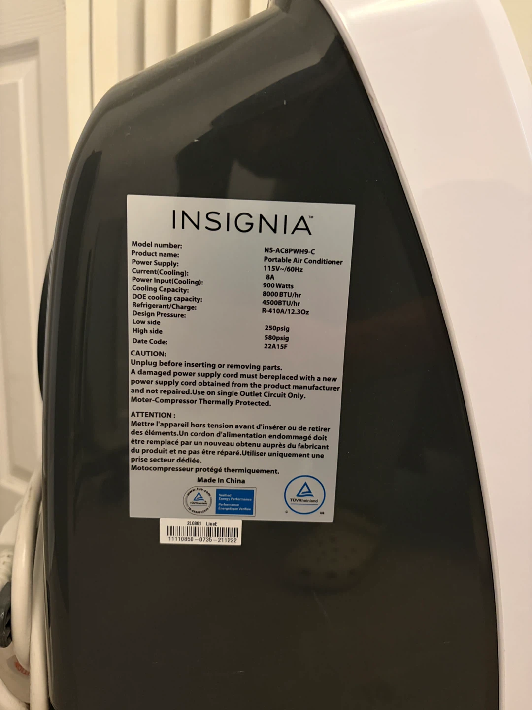 Insignia Portable Air Conditioner NS-AC8RWH9-C - photo 2