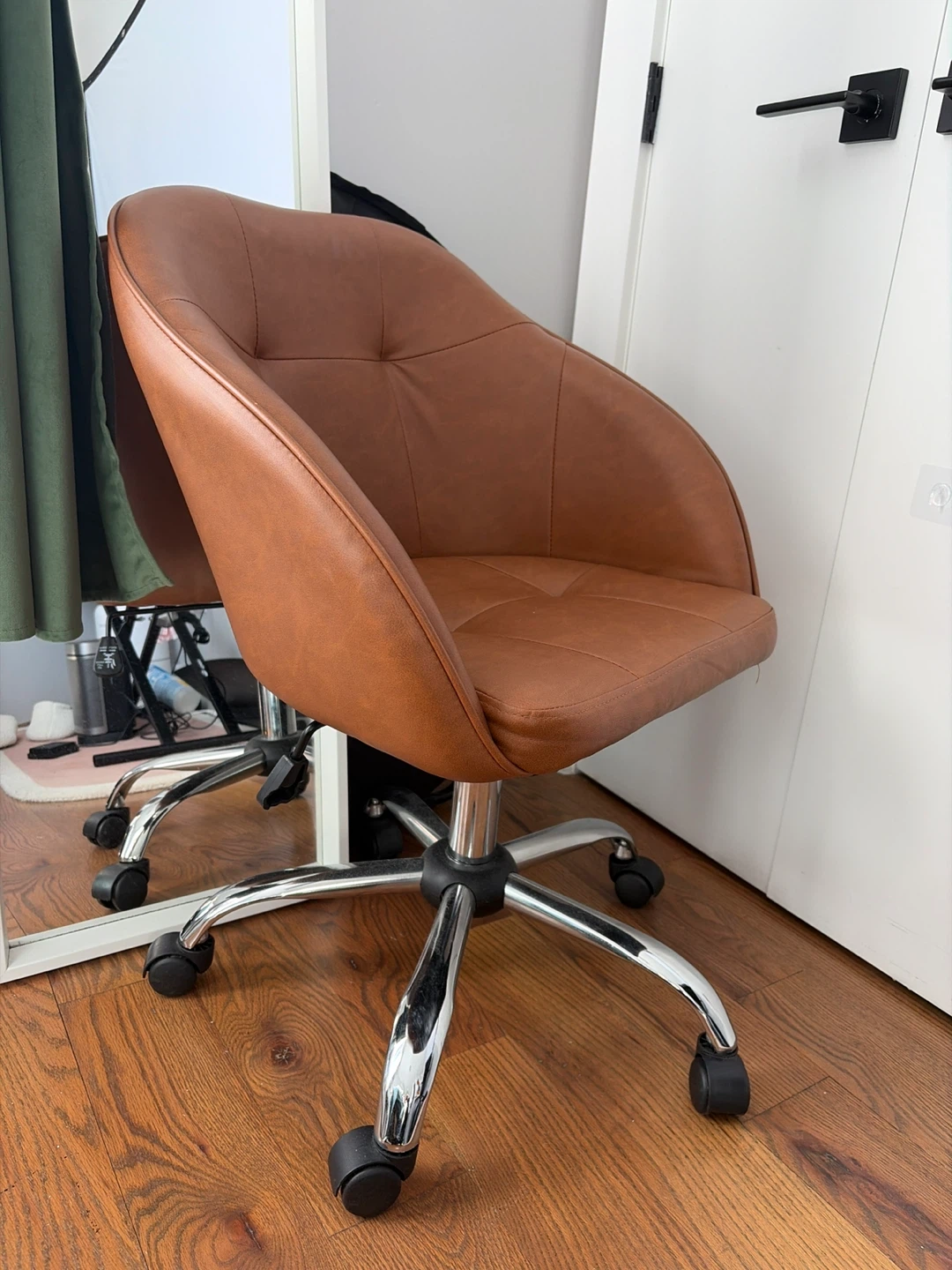 Brown Faux Leather Office Chair with Chrome Base - photo 2