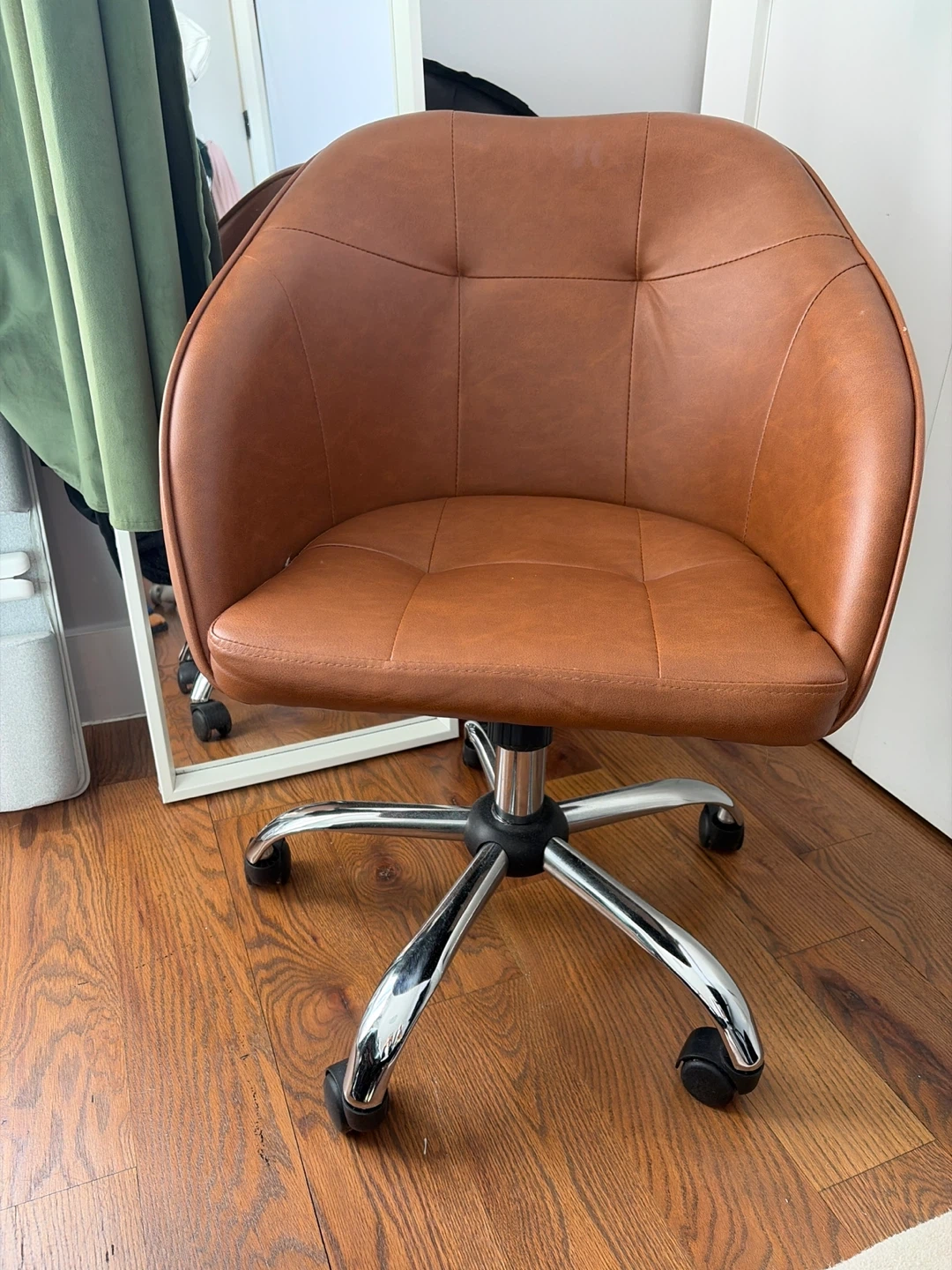 Brown Faux Leather Office Chair with Chrome Base