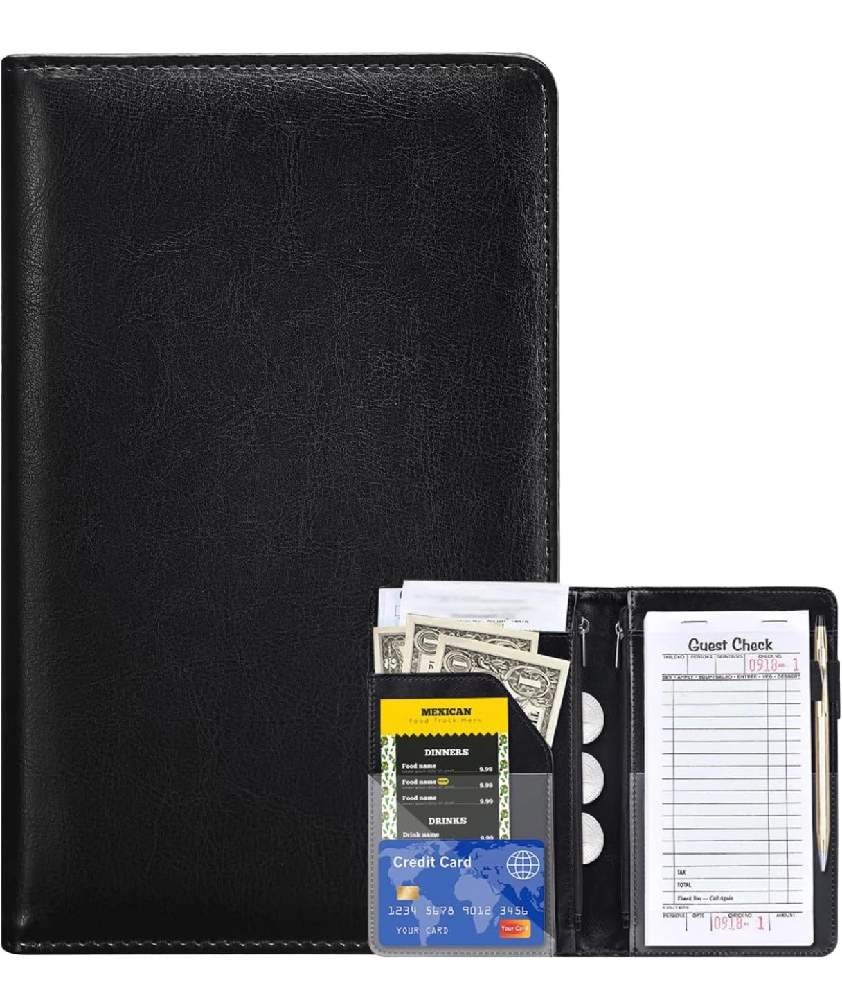 Black Leather Server Book with Zippered Pockets - photo 2