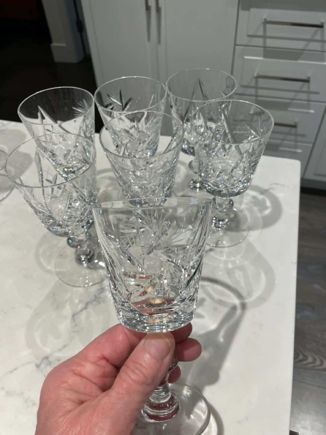 Vintage Crystal Wine Glasses Set - Cut Glass