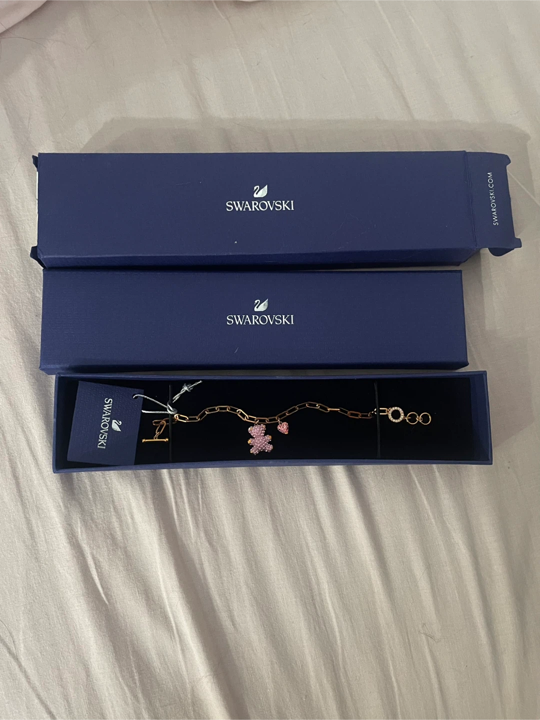 Swarovski Pink Teddy Bear & Heart Charm Bracelet - photo 2