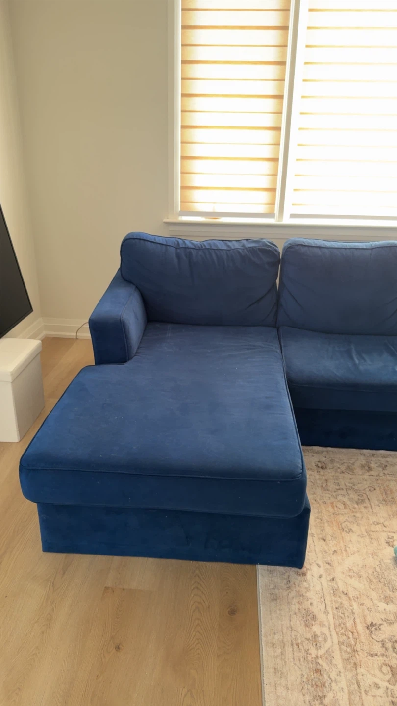 Velvet Navy Blue Sectional Couch - photo 2